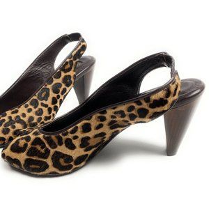 Salpy Open Toe Sling Back Leopard Shoes Made in USA Size 7.5